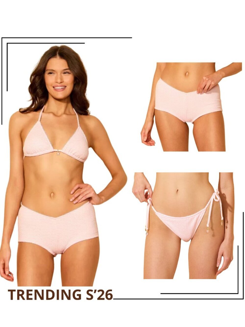 NWT Wild Fable Pink Siren Textured Stripe 3-Piece Bikini Set Small